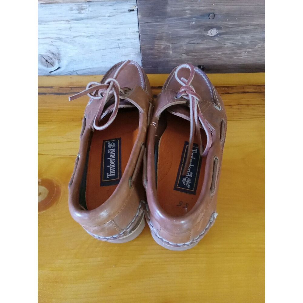 Timberland Boat Shoes Womens 5.5 Flats Slip On M3947R Brown Leather Moc Toe - Picture 3 of 9